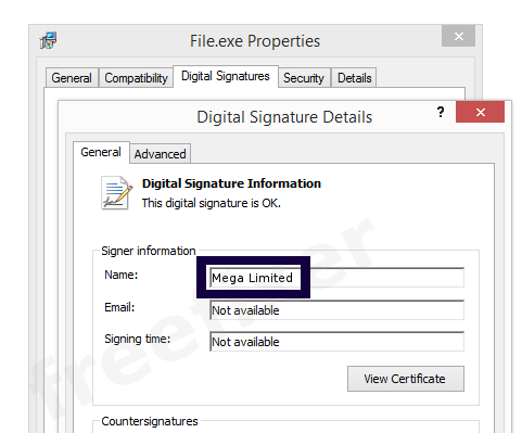 Screenshot of the Mega Limited certificate